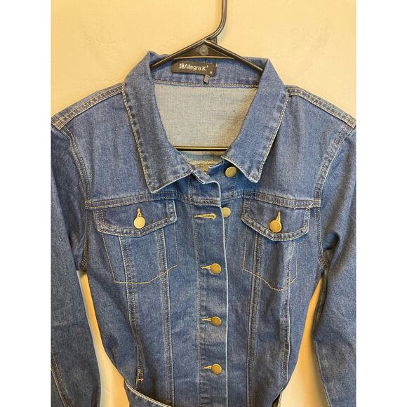 Allegra K Long Sleeve Denim Tie Waist Belt Button Up Jacket NEW Size Medium - Picture 3 of 10